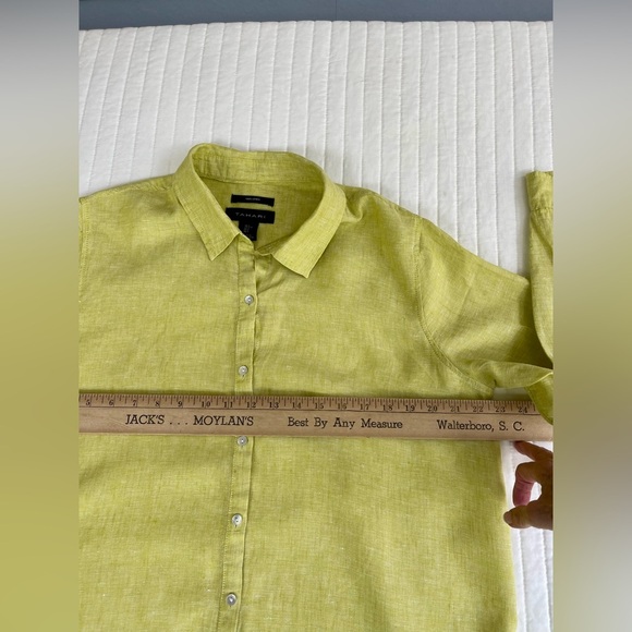 Tahari 100% Linen Roll Tab Sleeves Shirt, vibrant yellowish green color Size L - Picture 5 of 7